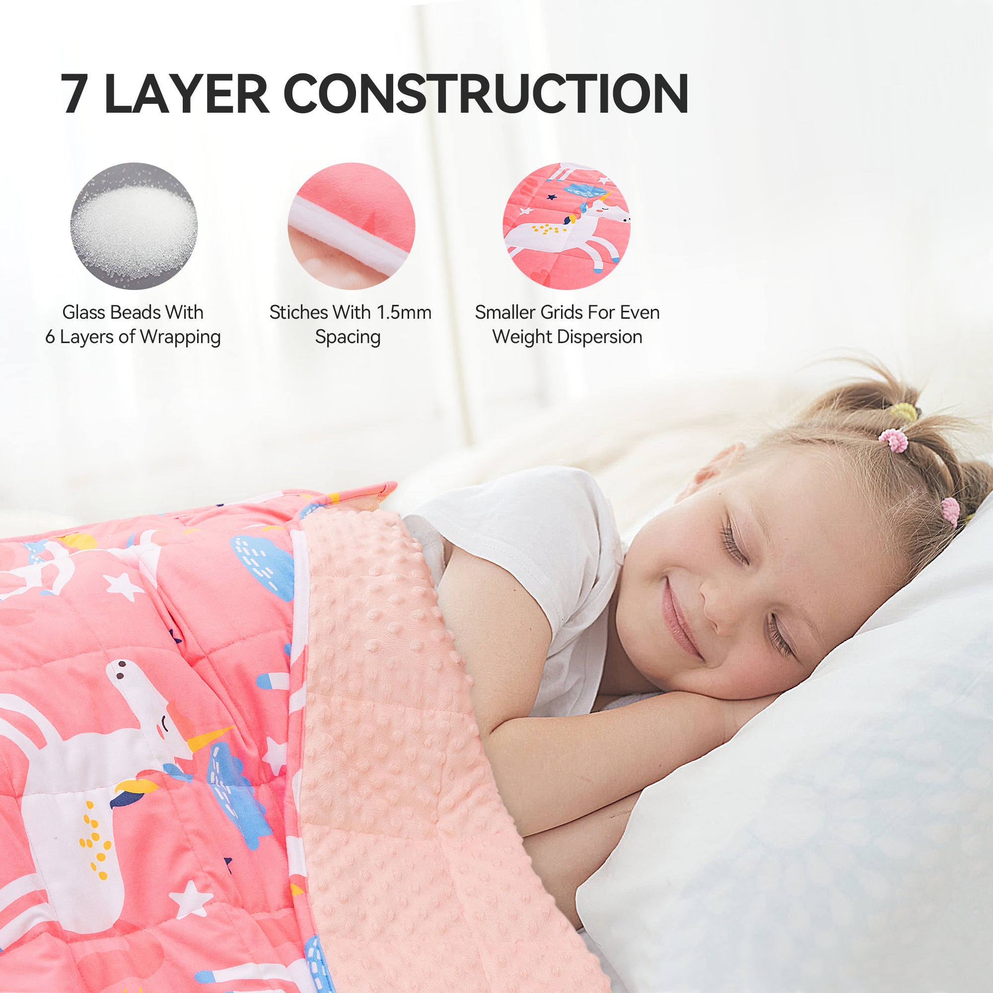 Uttermara Weighted Blanket for Kids 3/5/7lbs Pink