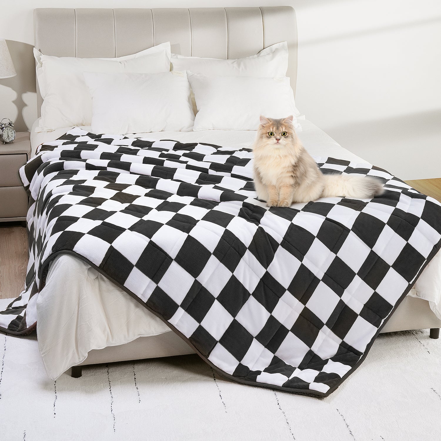 Soft Fluffy Heavy Checkerboard Blankets with Plush Flannel Top