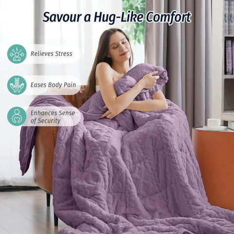 Jacquard Sherpa Weighted Blankets | Chunky Knitting Stripe | Purple