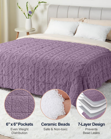 Jacquard Sherpa Weighted Blankets | Chunky Knitting Stripe | Purple