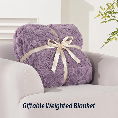 Jacquard Sherpa Weighted Blankets | Chunky Knitting Stripe | Purple