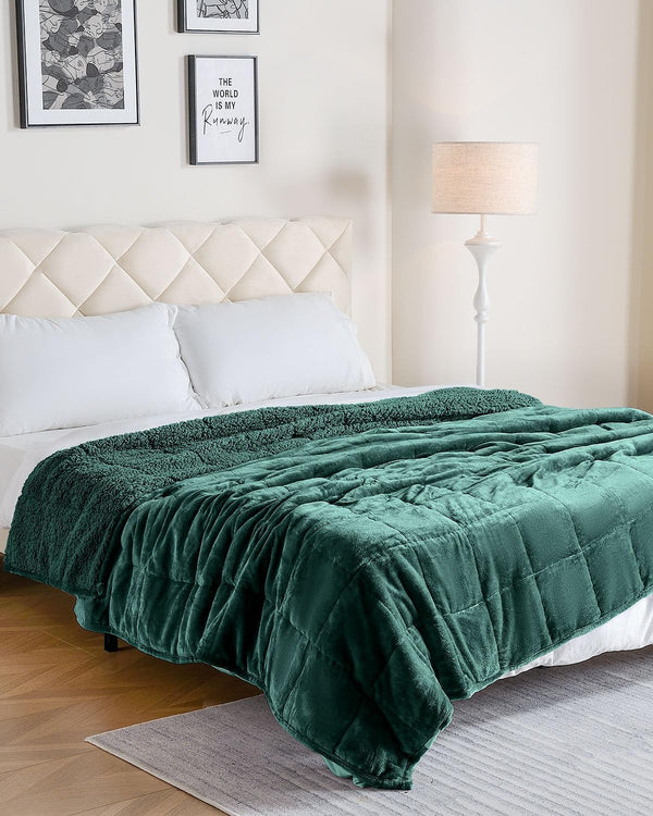 Flannel Sherpa Fleece Weighted Blankets | Green