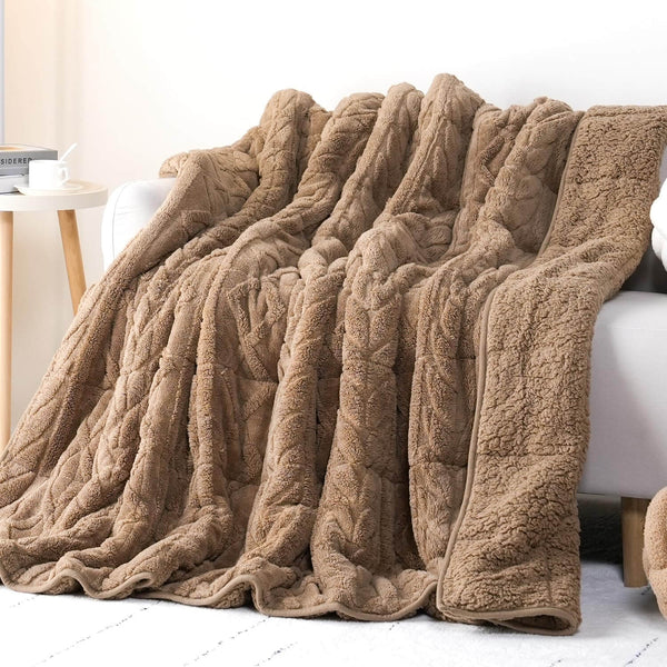 Jacquard Cable Fleece Weighted Blanket | Khaki