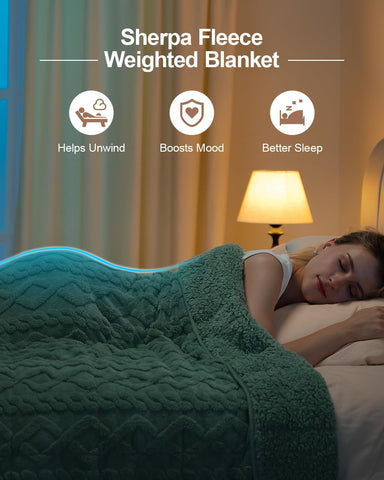 Jacquard Sherpa Weighted Blankets | Chunky Knitting Stripe | Green