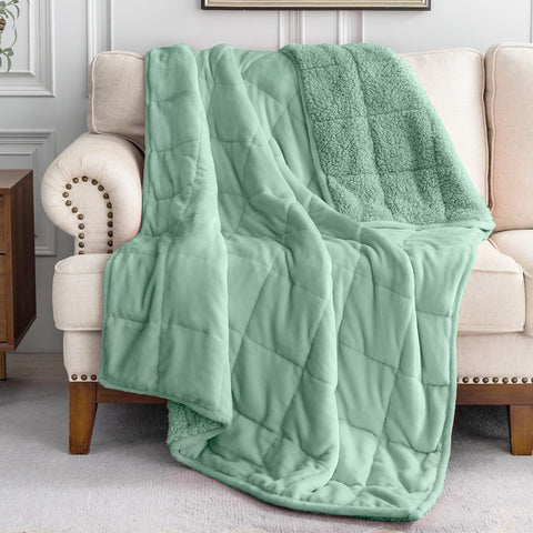 Flannel Sherpa Fleece Weighted Blankets | Sage Green