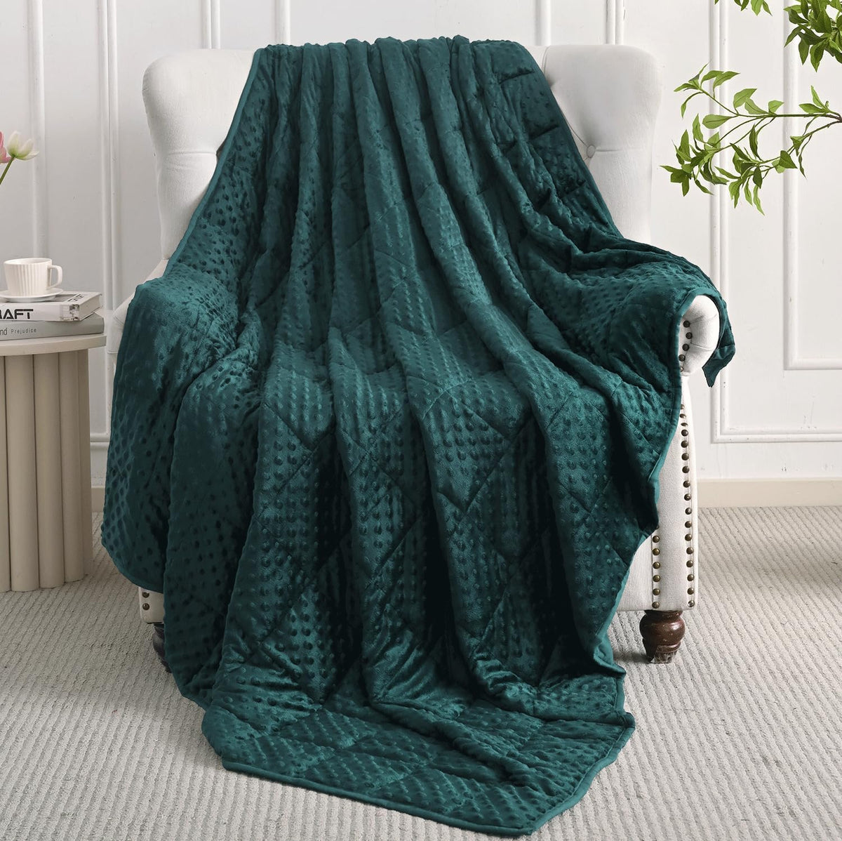 Minky Dots Weighted Blankets | Dark Green
