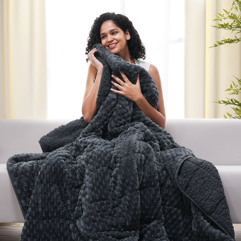 Uttermara Sherpa Fleece Weighted Blankets 12/15 lbs – Turtle Shell Dark Grey