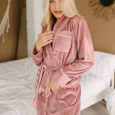 Home Wear Long-sleeve Nightgown Gold Velvet Suit