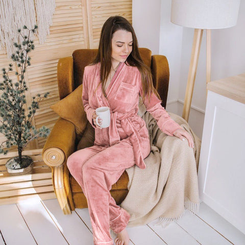 Home Wear Long-sleeve Nightgown Gold Velvet Suit