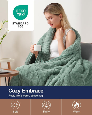 Jacquard Sherpa Weighted Blankets | Chunky Knitting Stripe | Green