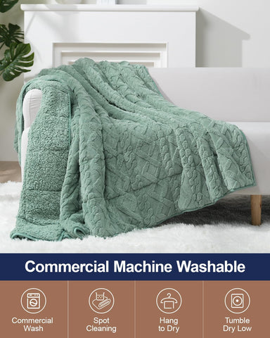 Jacquard Sherpa Weighted Blankets | Chunky Knitting Stripe | Green