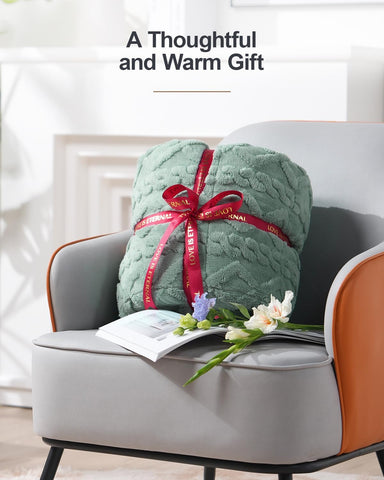 Jacquard Sherpa Weighted Blankets | Chunky Knitting Stripe | Green