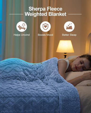 Jacquard Sherpa Weighted Blankets | Chunky Knitting Stripe | Blue
