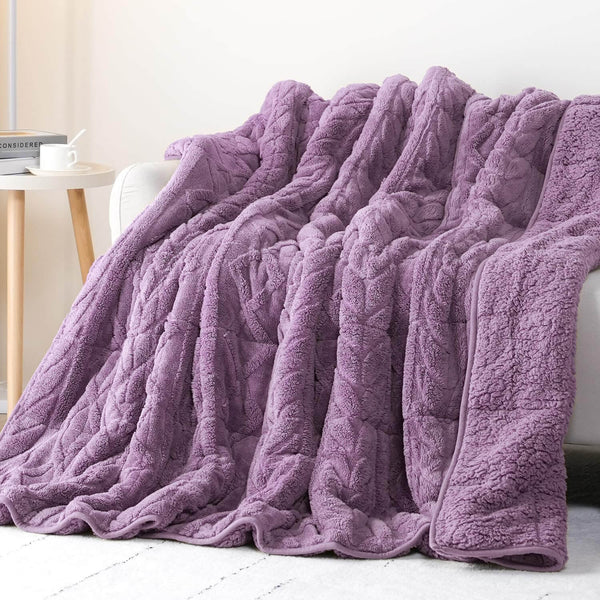 Jacquard Cable Fleece Weighted Blanket | Purple