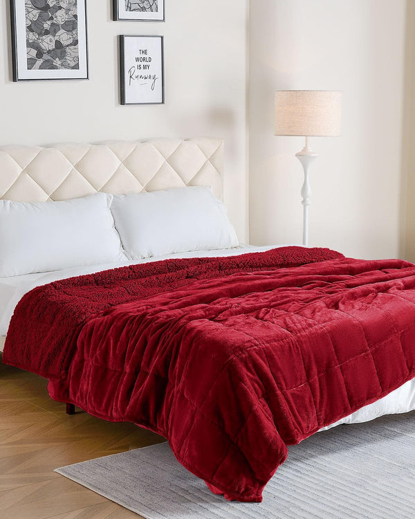 Flannel Sherpa Fleece Weighted Blankets | Red