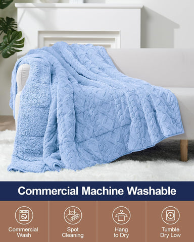 Jacquard Sherpa Weighted Blankets | Chunky Knitting Stripe | Blue