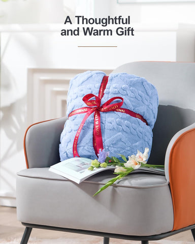 Jacquard Sherpa Weighted Blankets | Chunky Knitting Stripe | Blue