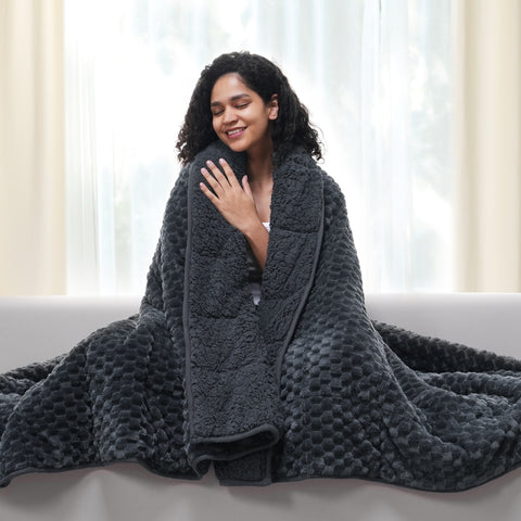 Uttermara Sherpa Fleece Weighted Blankets 12/15 lbs – Turtle Shell Dark Grey