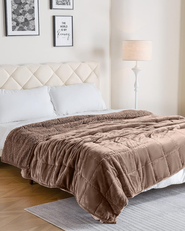 Flannel Sherpa Fleece Weighted Blankets | Brown