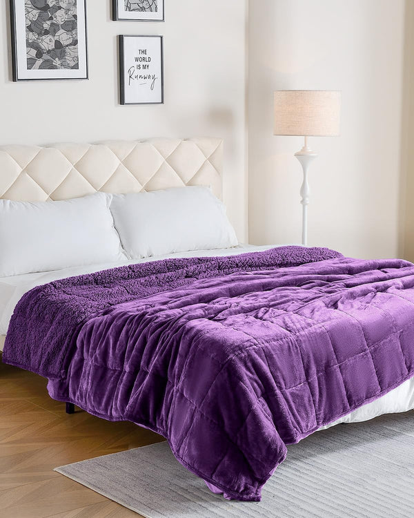 Flannel Sherpa Fleece Weighted Blankets | Purple