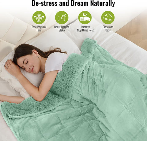 Flannel Sherpa Fleece Weighted Blankets | Sage Green
