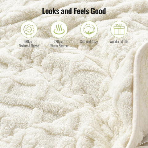 Jacquard Sherpa Weighted Blankets | Chunky Knitting Stripe | White