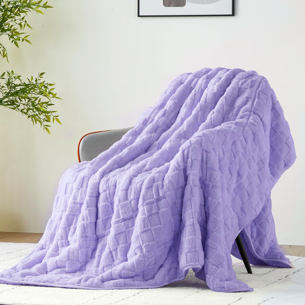 Fleece Checkerboard Weighted Blankets | Purple