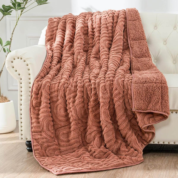 Arched Jacquard Sherpa Fleece Weighted Blanket | Rust Pink