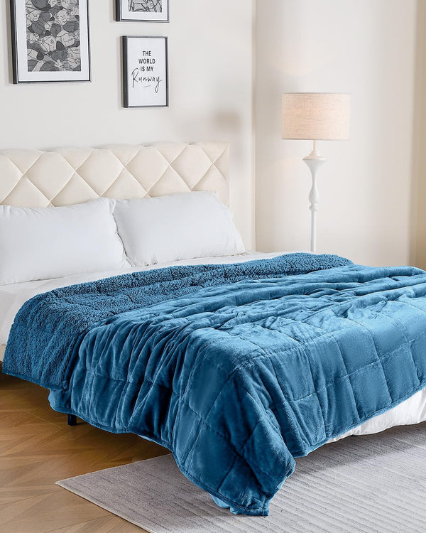 Flannel Sherpa Fleece Weighted Blankets | Slate Blue