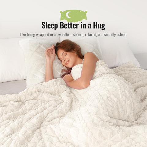 Jacquard Sherpa Weighted Blankets | Chunky Knitting Stripe | White