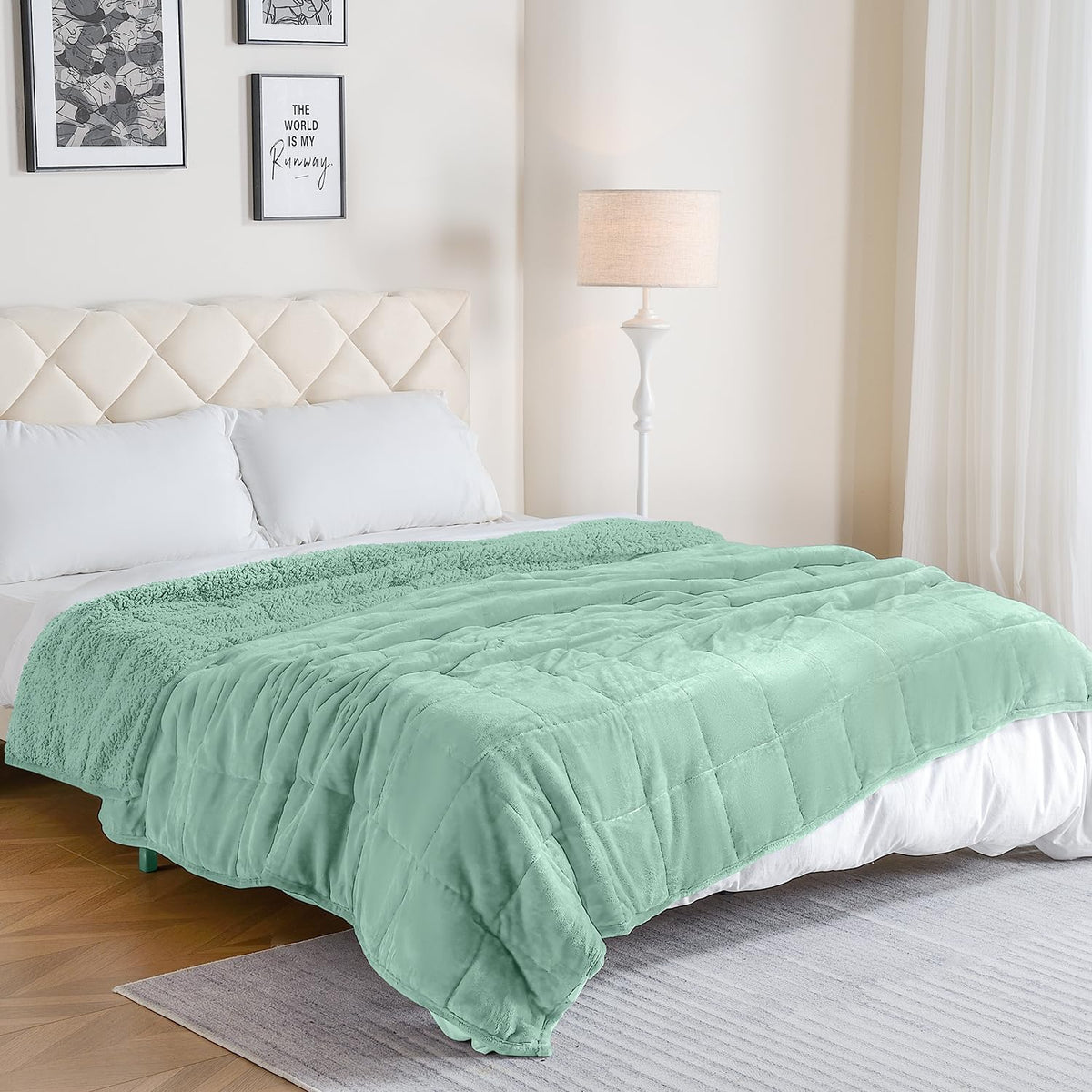 Flannel Sherpa Fleece Weighted Blankets | Sage Green