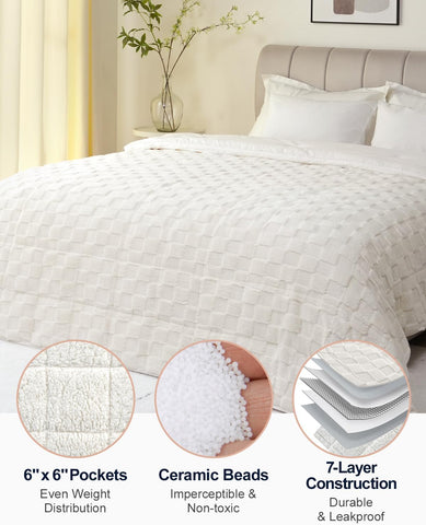 Fleece Checkerboard Weighted Blankets | White