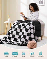 Soft Fluffy Heavy Checkerboard Blankets with Plush Flannel Top