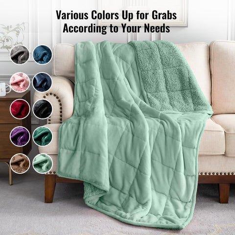 Flannel Sherpa Fleece Weighted Blankets | Sage Green