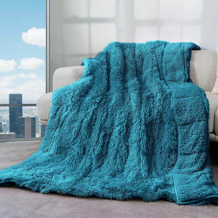 Uttermara Weighted Blanket Queen Size 12/15/20 lbs for Adults , Long Shaggy Faux Fur and Cozy Warm Sherpa Reverse Weighted Blankets for Winter, Thick Heavy Blanket for Sofa Bed, Rainbow-0012