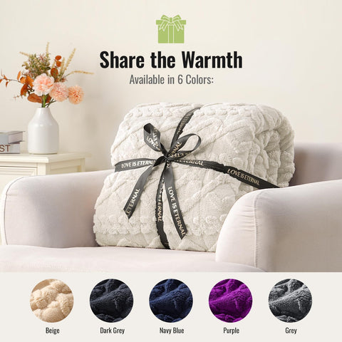 Jacquard Sherpa Weighted Blankets | Chunky Knitting Stripe | White