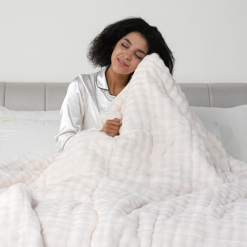 Uttermara Sherpa Fleece Weighted Blankets 12/15/20 lbs – Turtle Shell Cream White