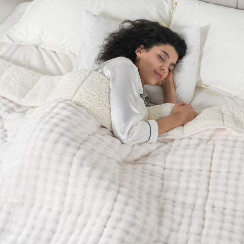 Uttermara Sherpa Fleece Weighted Blankets 12/15/20 lbs – Turtle Shell Cream White