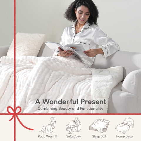 Uttermara Sherpa Fleece Weighted Blankets 12/15/20 lbs – Turtle Shell Cream White