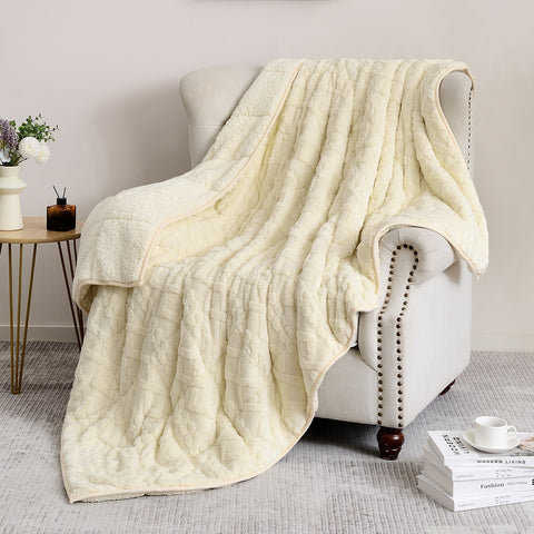 Jacquard Weighted Blanket for Adults, 3D Cable Pattern 12lb/15lb/20lb Beige| Uttermara