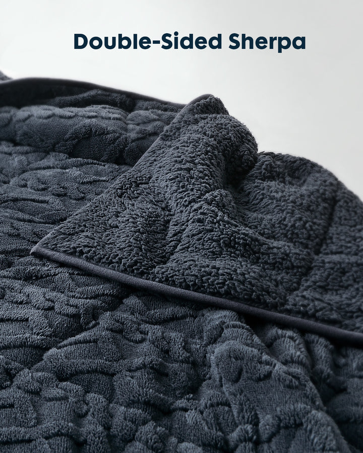Jacquard Sherpa Weighted Blankets | Chunky Knitting Stripe | Dark Grey