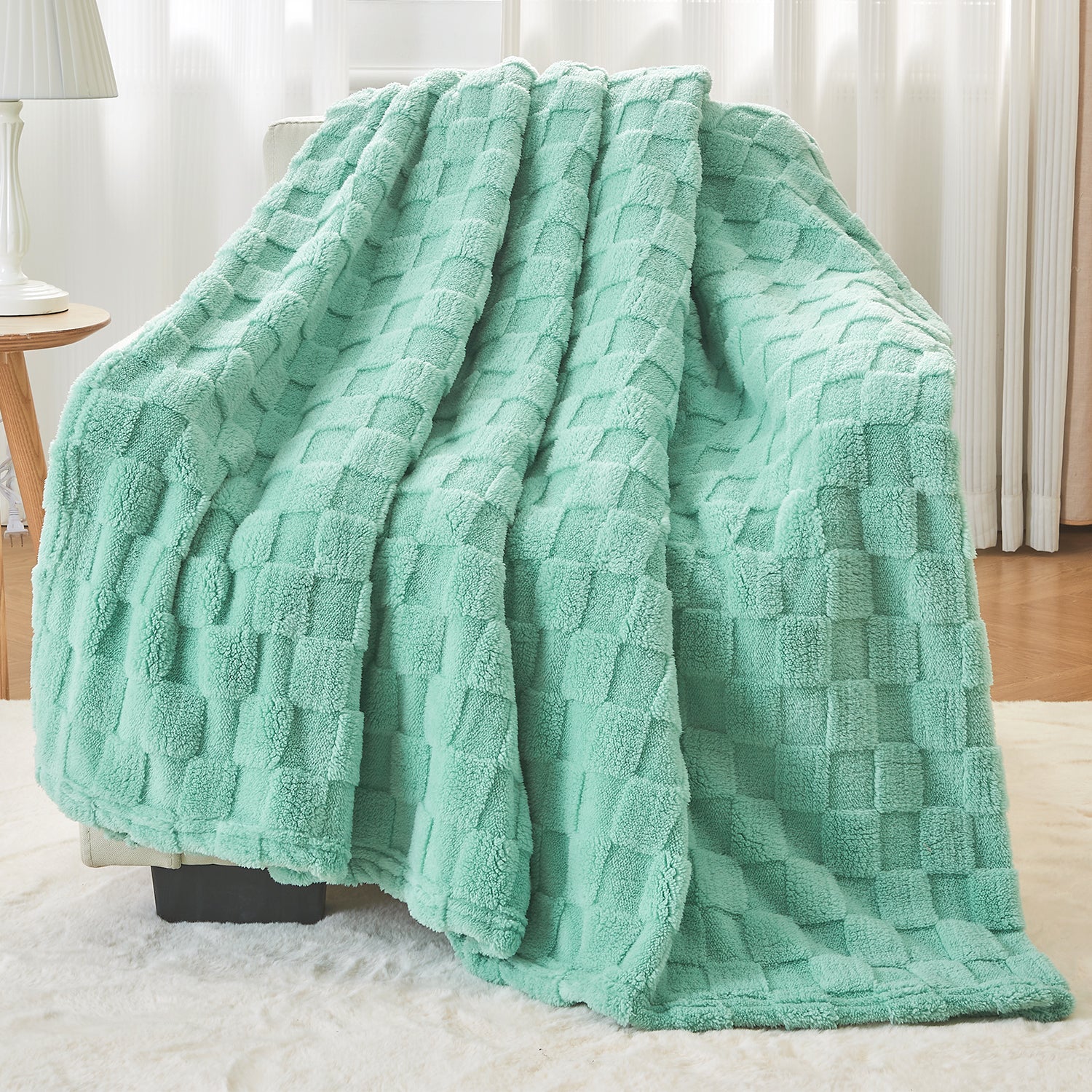 SageGreenFleeceBlanket_Soft_Lightweight3DCheckeredBlanketforCouch_Sofa_orBed_PremiumWarmAll-SeasonBlanket_MachineWashable-001