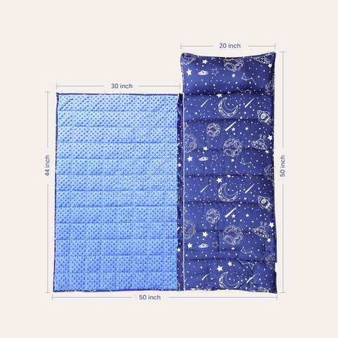 Uttermara 2-in-1 Nap Mat with Weighted Blanket for Kids Sky Blue 50" x 20"