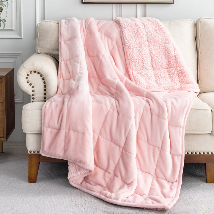 Flannel Sherpa Fleece Weighted Blankets | Pink