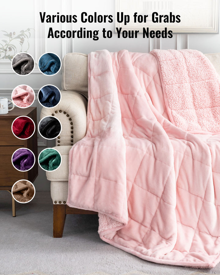 Flannel Sherpa Fleece Weighted Blankets | Pink