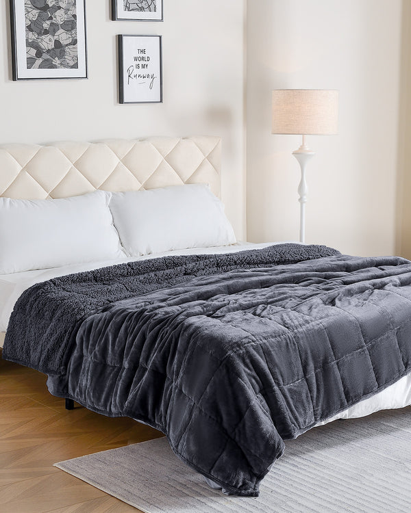 Flannel Sherpa Fleece Weighted Blankets | Dark Grey