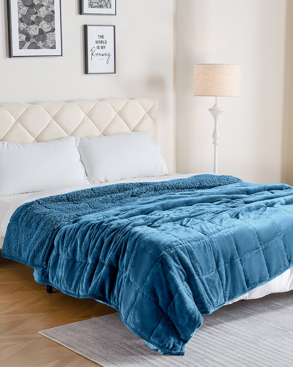 Flannel Sherpa Fleece Weighted Blankets | Slate Blue
