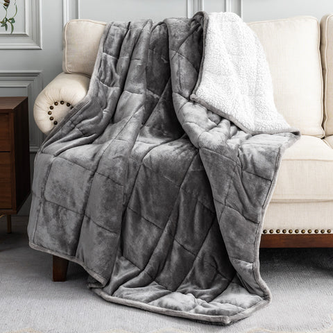 Flannel Sherpa Fleece Weighted Blankets | Gray