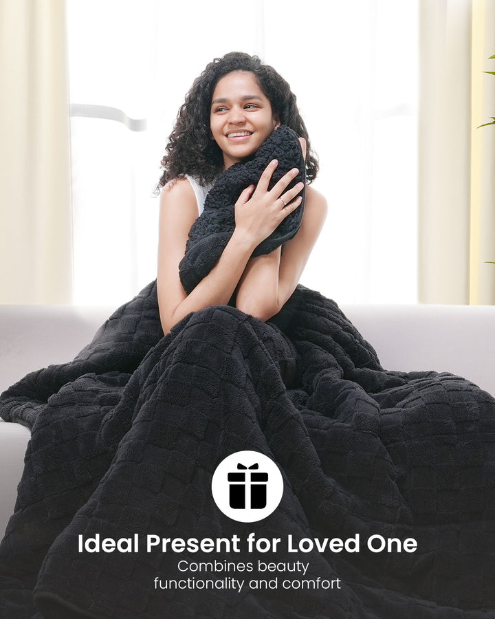 Fleece Checkerboard Weighted Blankets | Black