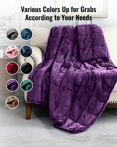 Flannel Sherpa Fleece Weighted Blankets | Purple